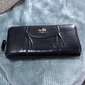 Coach Black Leather Zip-Around Wallet